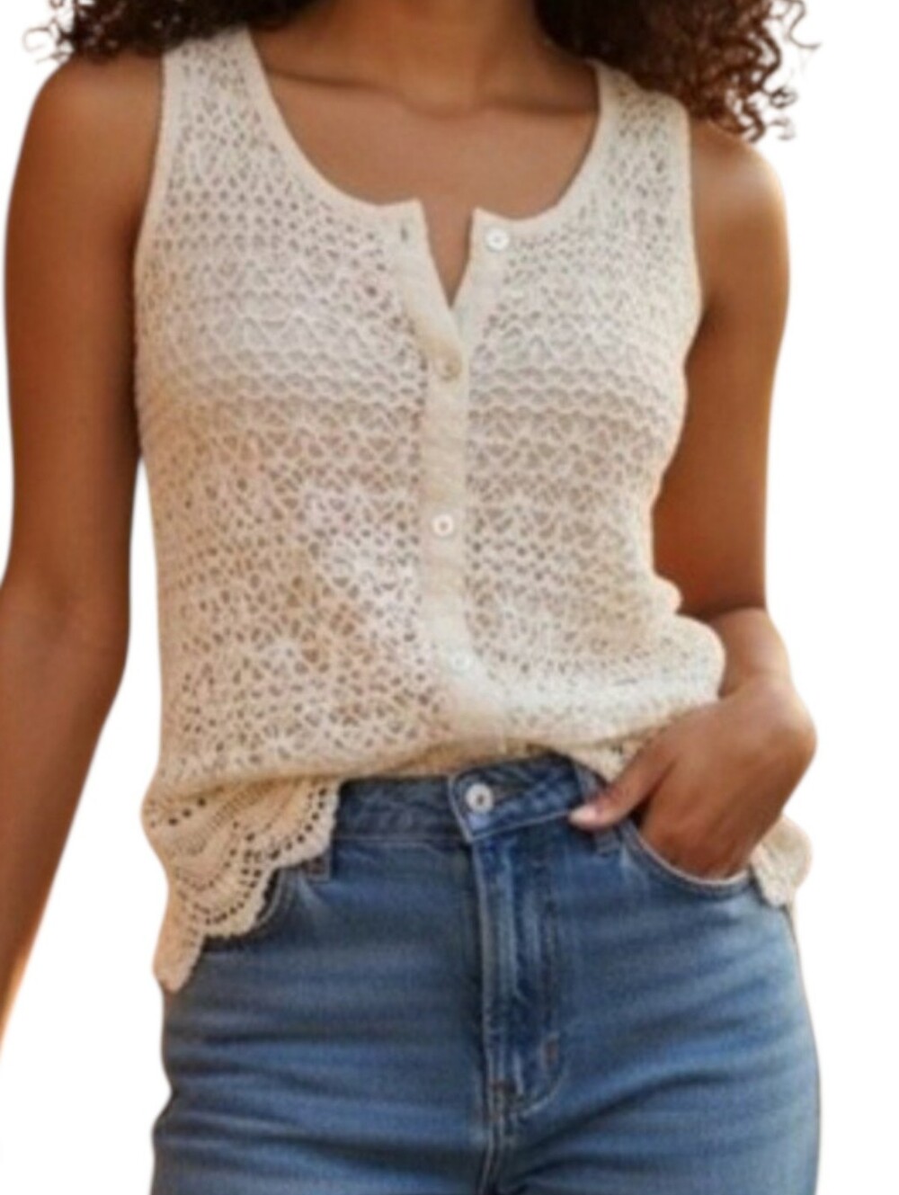 🥳4/$25!🥳 Crochet Lace Sleeveless Tank Top in Cream